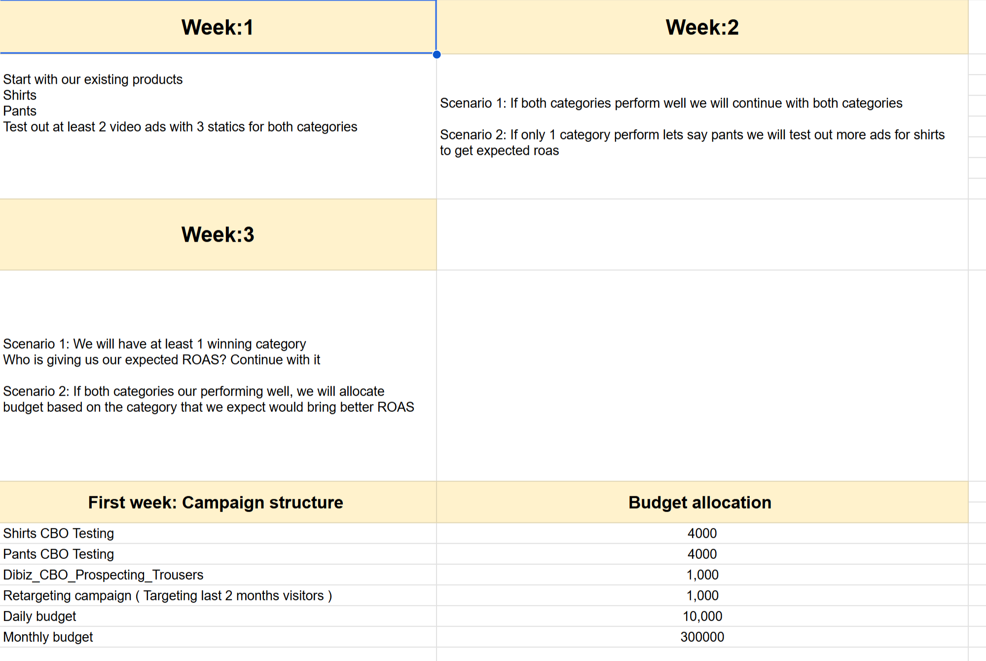 A month-long plan to achieve the goal 